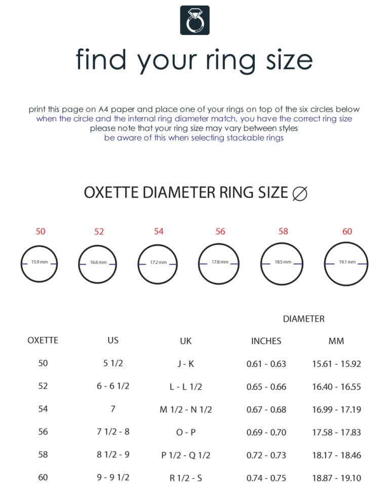 Ring Sizes Oxette Ring Sizes Oxette