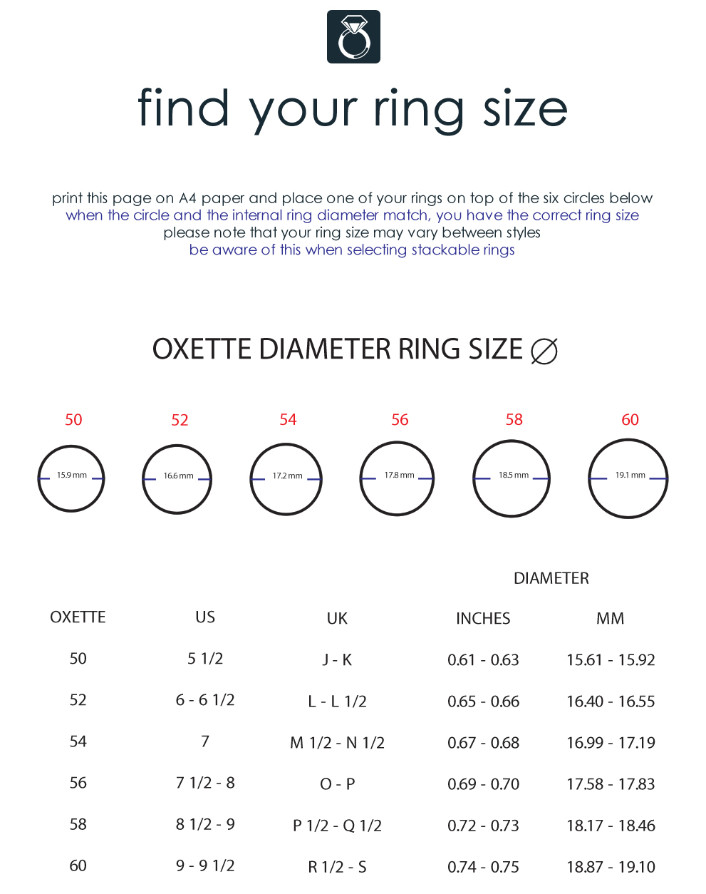 A Ring Size Chart