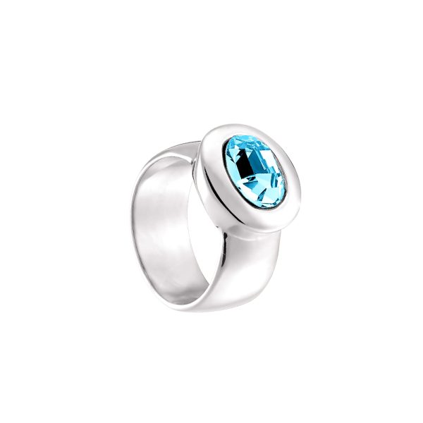 Extravaganza steel ring with oval aqua crystal
