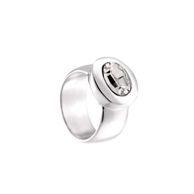 Extravaganza steel ring with oval white crystal