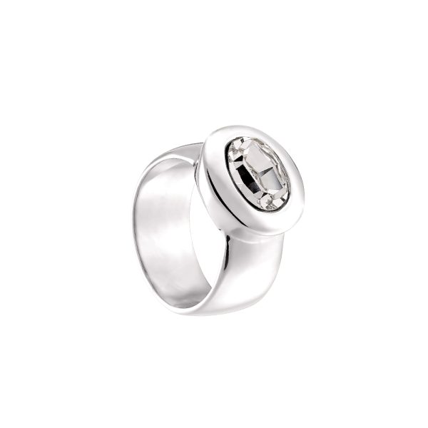 Extravaganza Ring steel with oval white crystal
