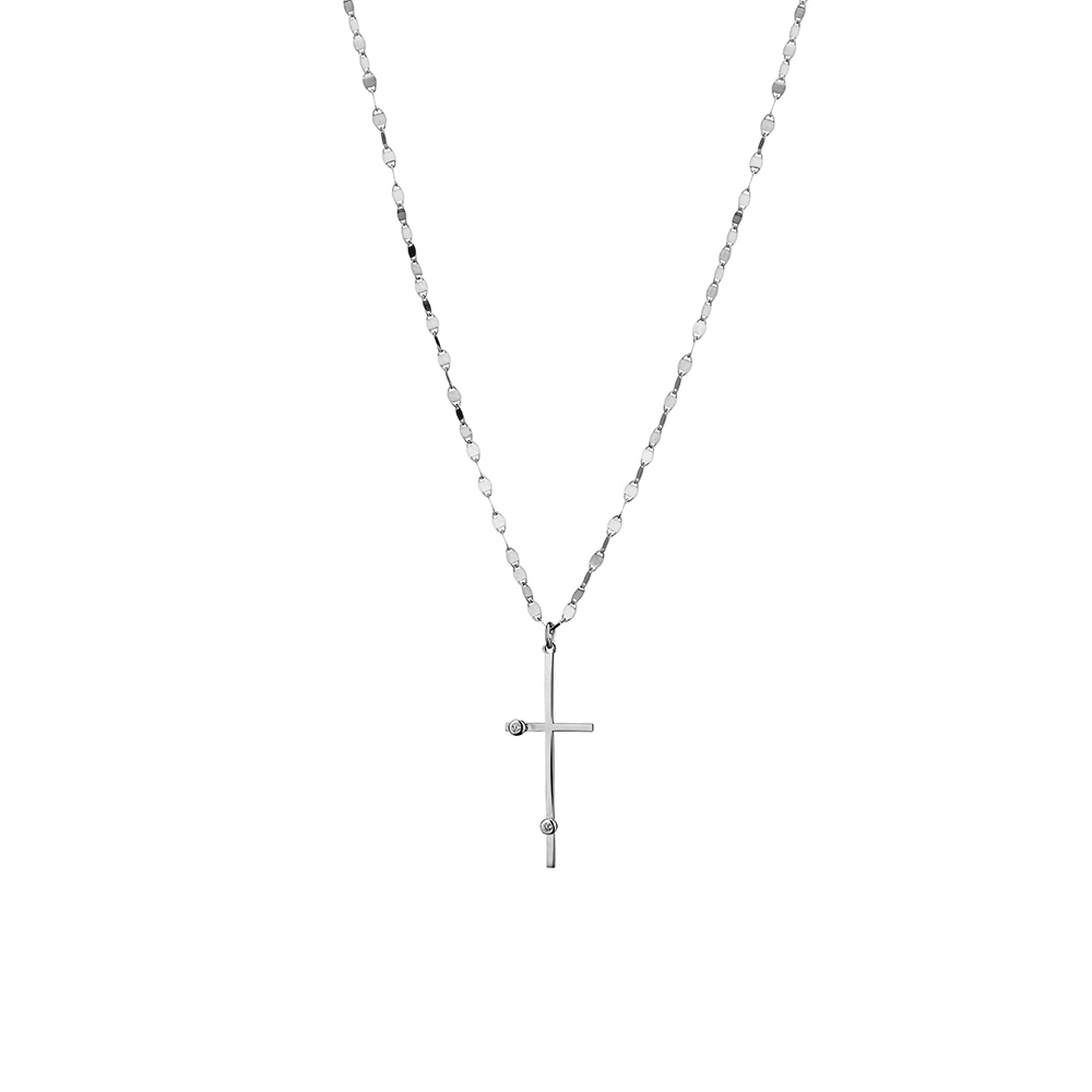 Iconica silver necklace with cross and white crystals - Oxette