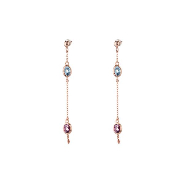 Optimism metallic rose gold dangling earrings with colorful zircons