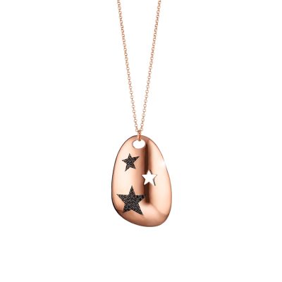 Κολιέ Lucky Charm μεταλλικό ροζ χρυσό με αστέρια και μαύρα ζιργκόν 4.2 cm