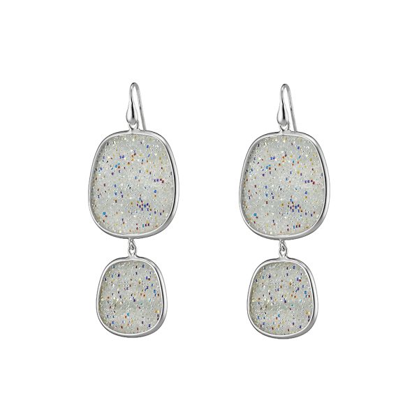 Gala silver earrings with white crystal nuggets 2.5 and 2 cm
