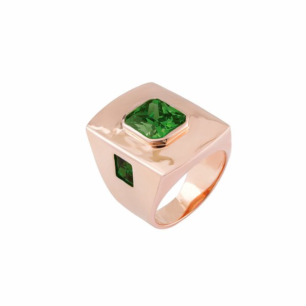 Optimism ring metallic rose gold with green crystals