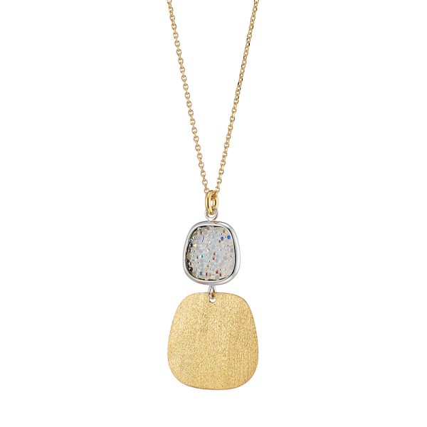 Gala silver two-tone necklace (silver - gold) with crystal nuggets and matte element 3.1 cm