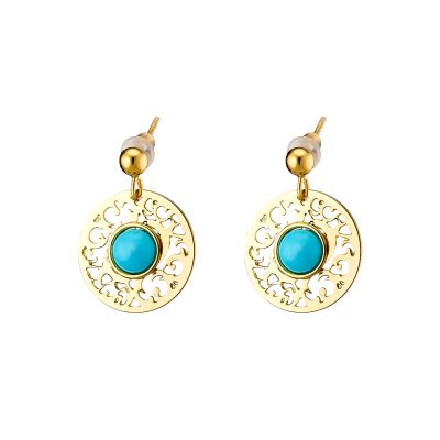 Earrings Byzance metal gold plated with turquoise stone 1.7 cm