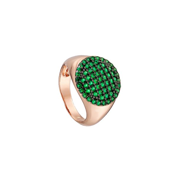 Optimism ring metallic rose gold with green zircons round