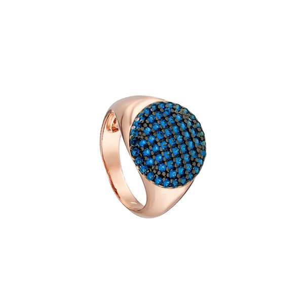 Δαχτυλίδι Optimism μεταλλικό ροζ χρυσό με μπλε ζιργκόν στρογγυλό