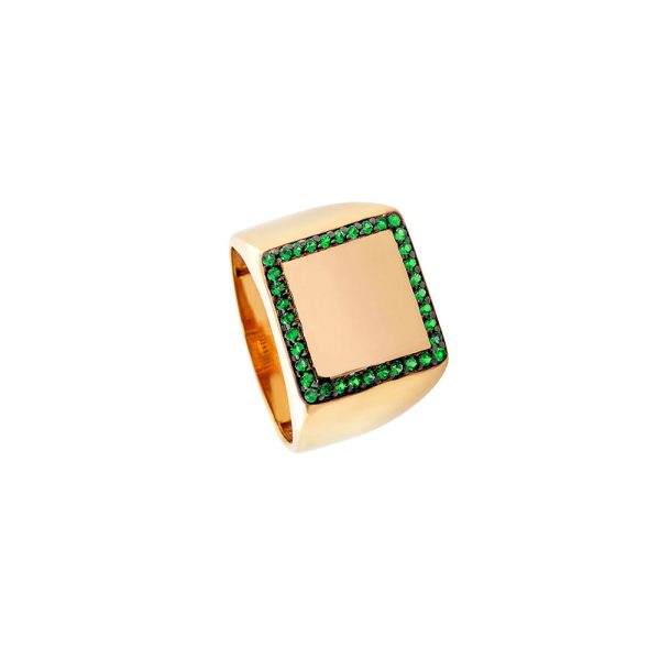 Optimism ring metallic rose gold with square green zircons