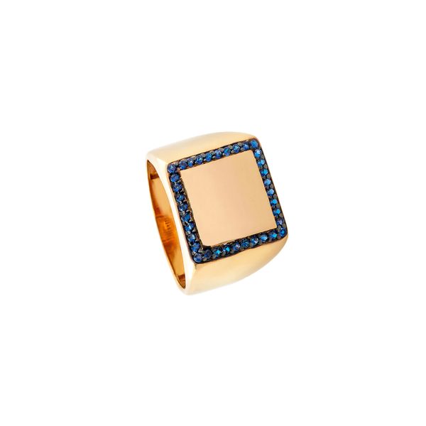 Optimism ring metallic rose gold with blue zircon square