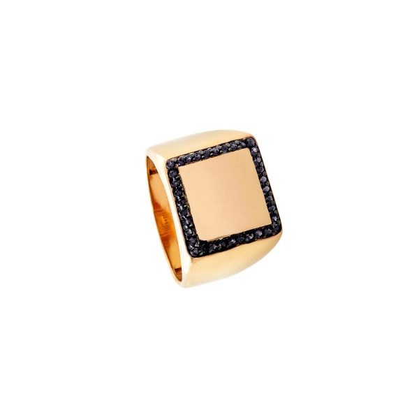 Δαχτυλίδι Optimism μεταλλικό ροζ χρυσό με μαύρα ζιργκόν τετράγωνο