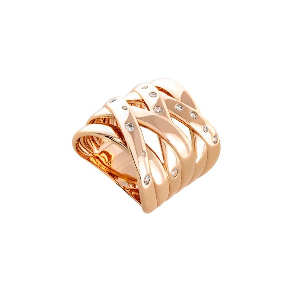 Optimism ring metallic rose gold with white zircons wide