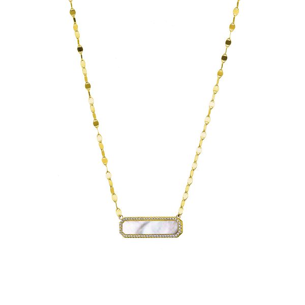 Identify silver gold plated necklace with mop and white zircons