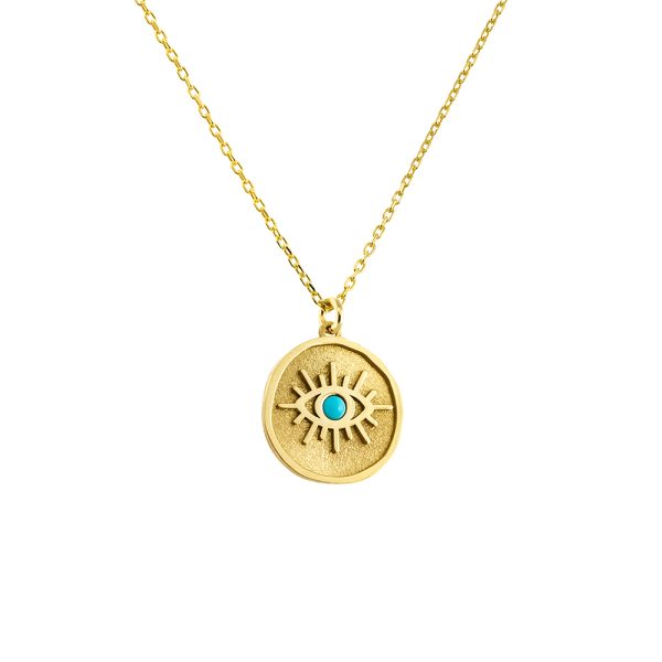 Κολιέ Talisman ασημένιο επίχρυσο με μάτι και τιρκουάζ πέτρα