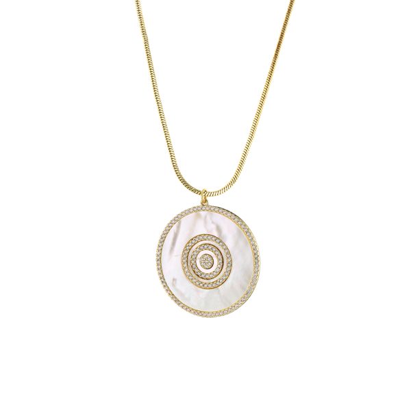 Optimism Necklace metallic gold plated with white cz and mop