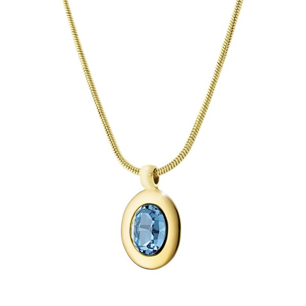 Extravaganza Necklace steel gold plated with oval aqua crystal