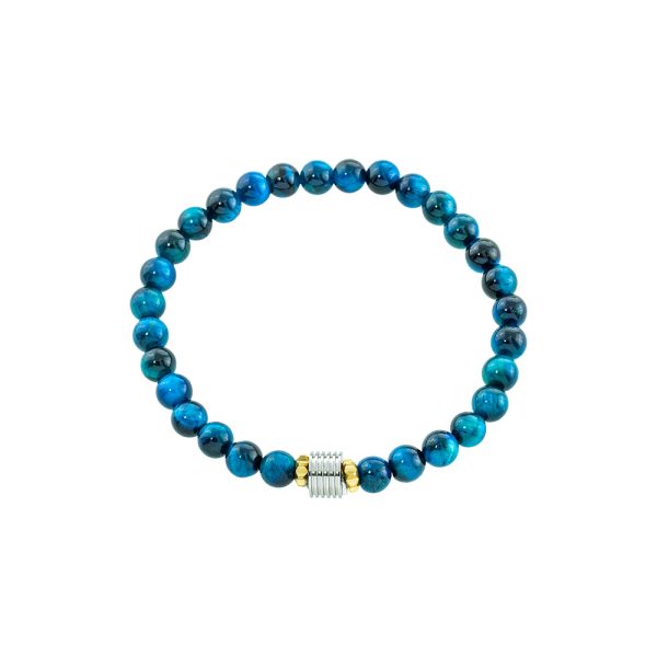 Men's Bracelet steel elastic with blue stones