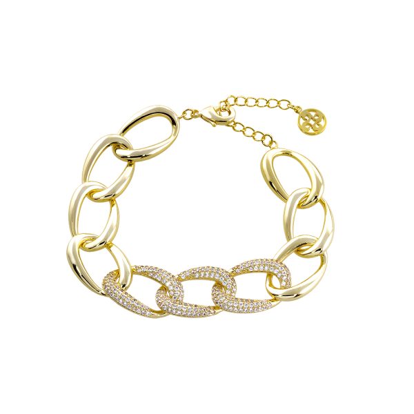 Heavy Metal Bracelet metallic gold plated with white zircon