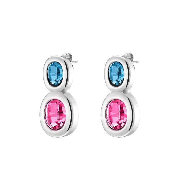 Extravaganza Earrings steel with oval aqua and pink crystals
