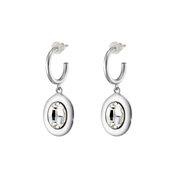 Extravaganza steel earrings with oval white crystal