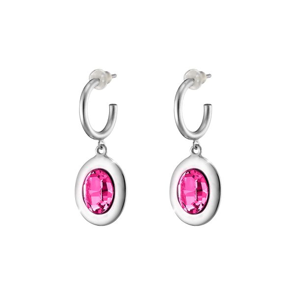 Extravaganza steel earrings with oval pink crystal