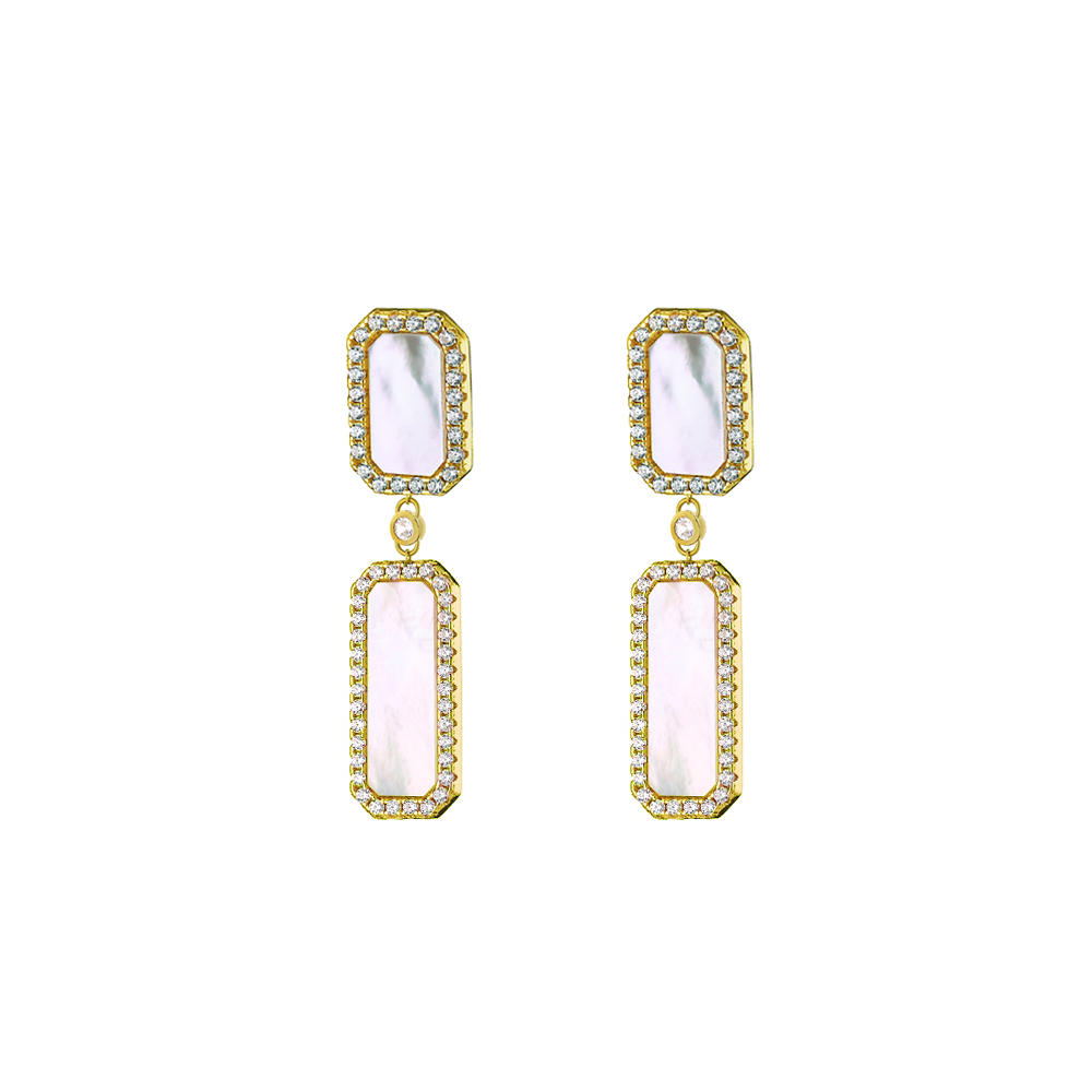 Identify silver gold plated earrings with mop and white zircons Oxette