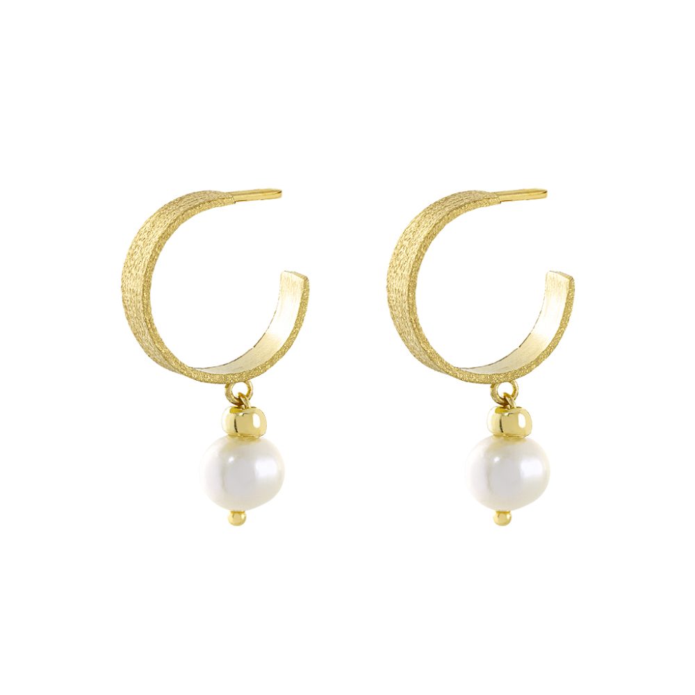 Sunlight silver plated matte hoop earrings with pearl