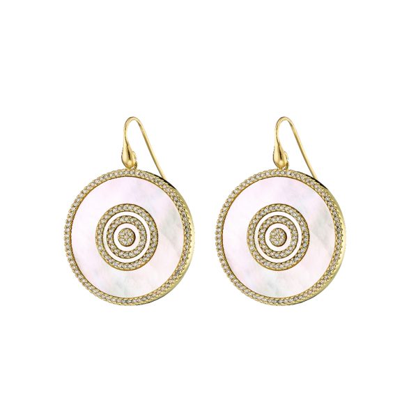Optimism Earrings metallic gold plated with white cz and mop 3 cm