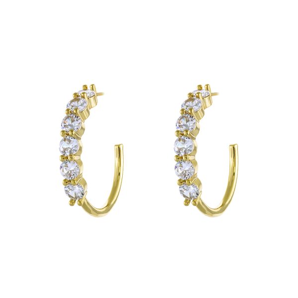 Eleganza Earrings metallic gold plated hoops with white zircon 0.4 cm