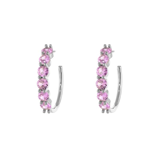Eleganza Earrings metallic silver hoops with pink zircon 0.4 cm