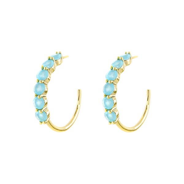 Eleganza Earrings metallic gold plated hoops with opaque aqua crystals 0.4 cm