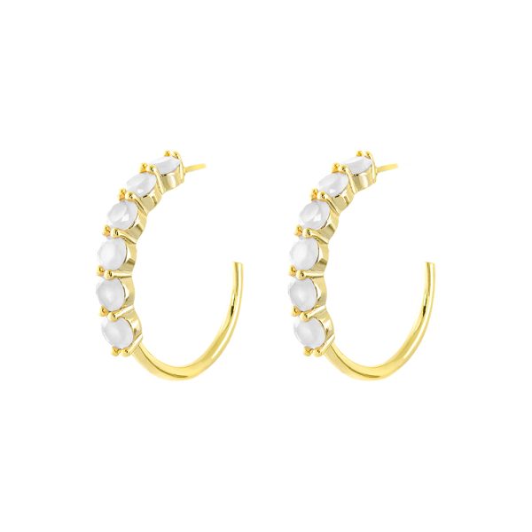Eleganza Earrings metallic gold plated hoops with opaque white crystals 0.4 cm