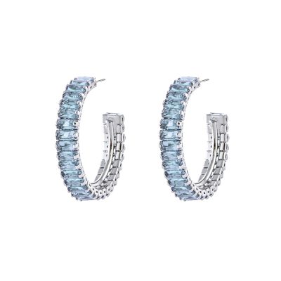 Σκουλαρίκια Eleganza μεταλλικά ασημί κρίκοι με aqua cz 0.4 cm