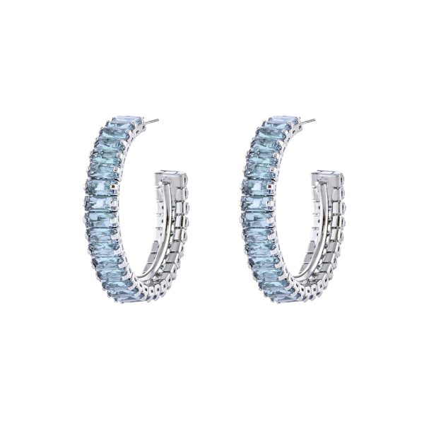 Eleganza Earrings metallic silver hoops with aqua zircon 0.4 cm