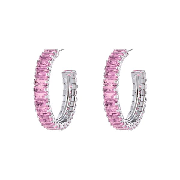 Eleganza Earrings metallic silver hoops with pink zircon 0.4 cm