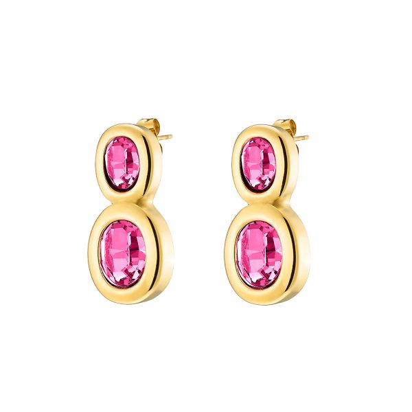 Extravaganza Earrings steel gold plated with oval pink crystals