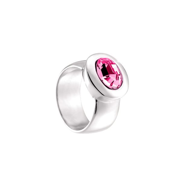 Extravaganza steel ring with oval pink crystal