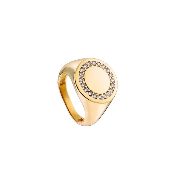 Heavy Metal Ring metallic gold plated round with white crystals