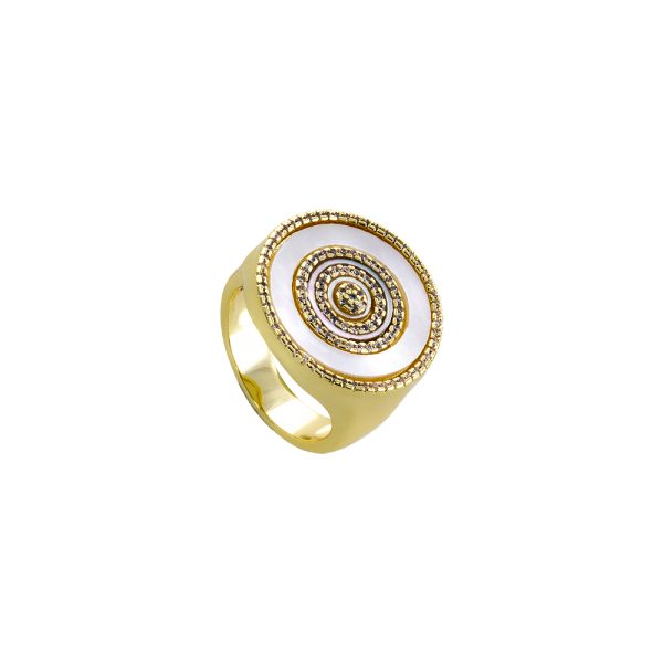 Optimism Ring metallic gold plated with white cz and mop