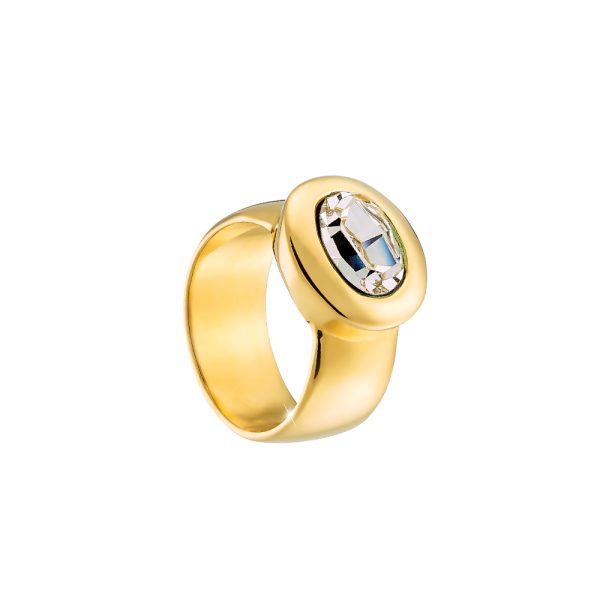 Extravaganza ring gold-plated steel with oval white crystal