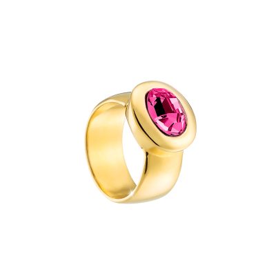 Extravaganza ring gold-plated steel with oval pink crystal