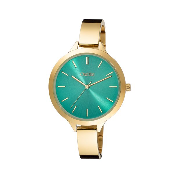 Peaches watch with steel gold-plated bracelet and green dial