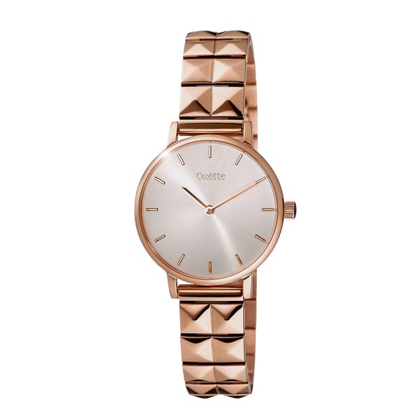 Futuristic watch with steel rose gold bracelet and silver dial