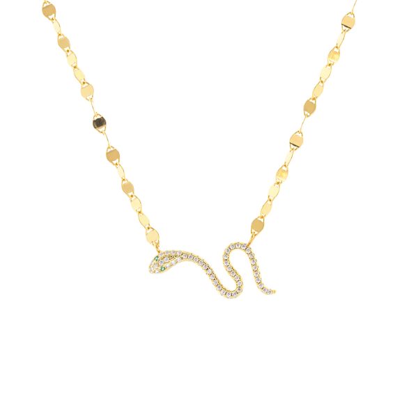 Serpente Necklace silver gold plated with snake and white and green zircon