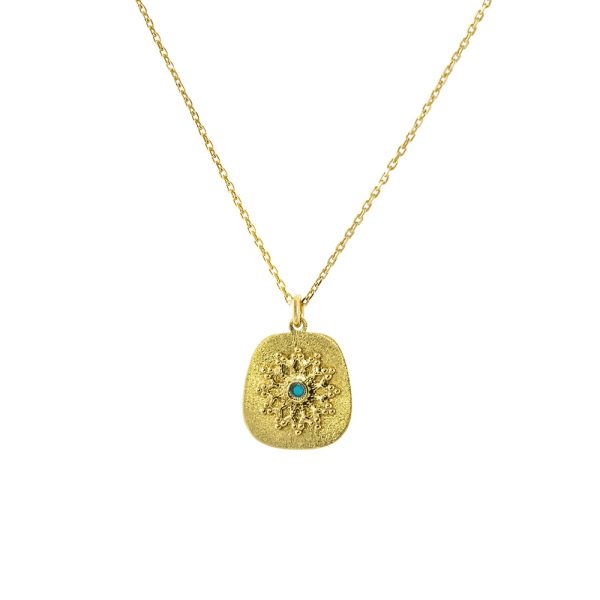 Talisman Necklace silver gold plated with pattern and turquoise stone