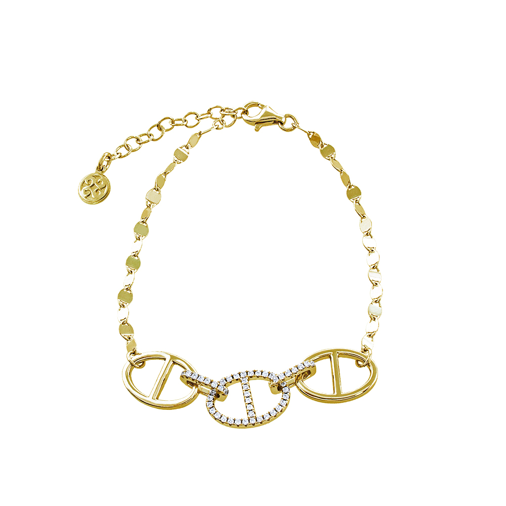 02X01-03266 Βραχιόλι It's Me ασημένιο επίχρυσο με λευκά ζιργκόν