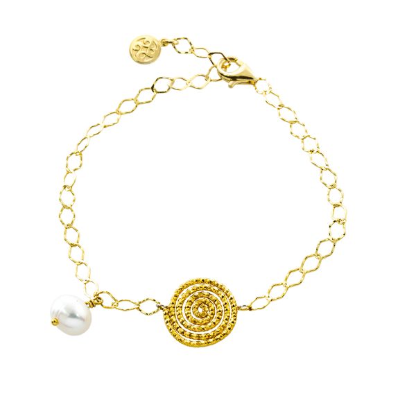 Helix Bracelet silver gold plated with spiral element and pearl