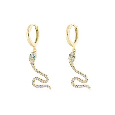 Serpente earrings silver gold plated with snake and white and green zircons